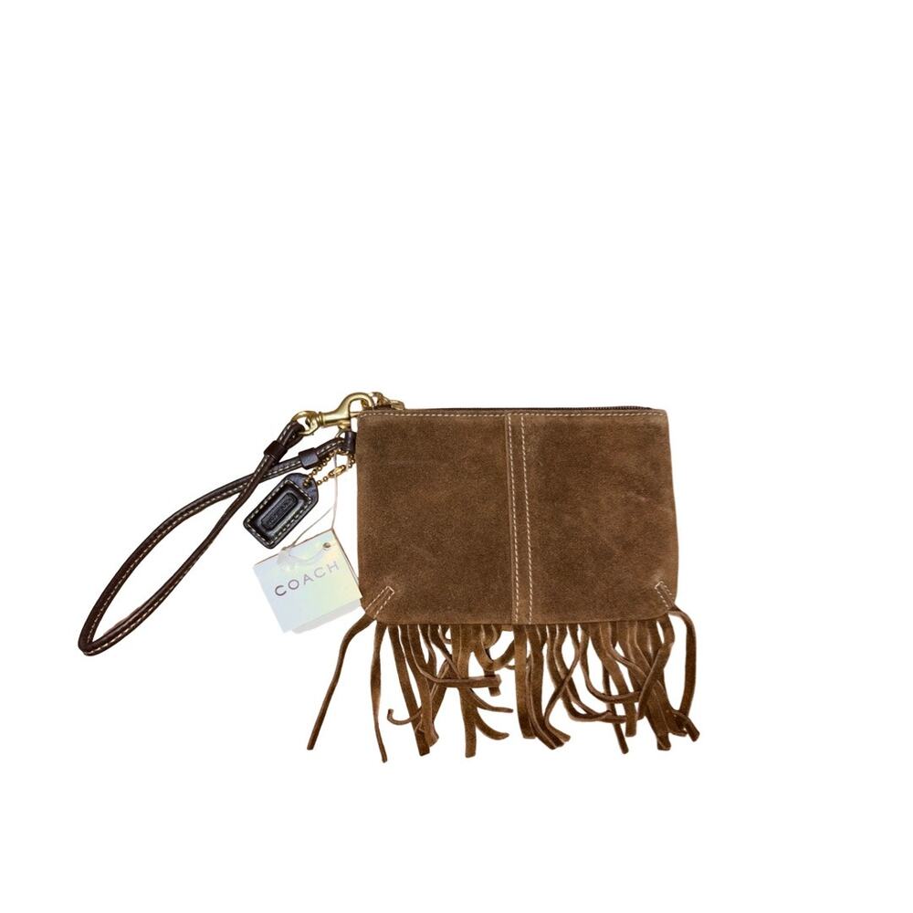 NEW Coach Brown Suede Leather Fringe Skinny Wallet Wristlet